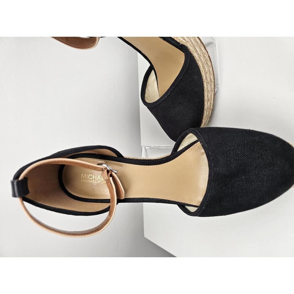 Michael Kors Black Canvas Wedge Espadrilles with Ankle Strap - Picture 2 of 9